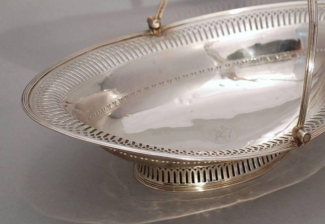 George III 1796 Georgian Sterling Silver Pierced Oval Basket Centerpiece Bowl For Sale