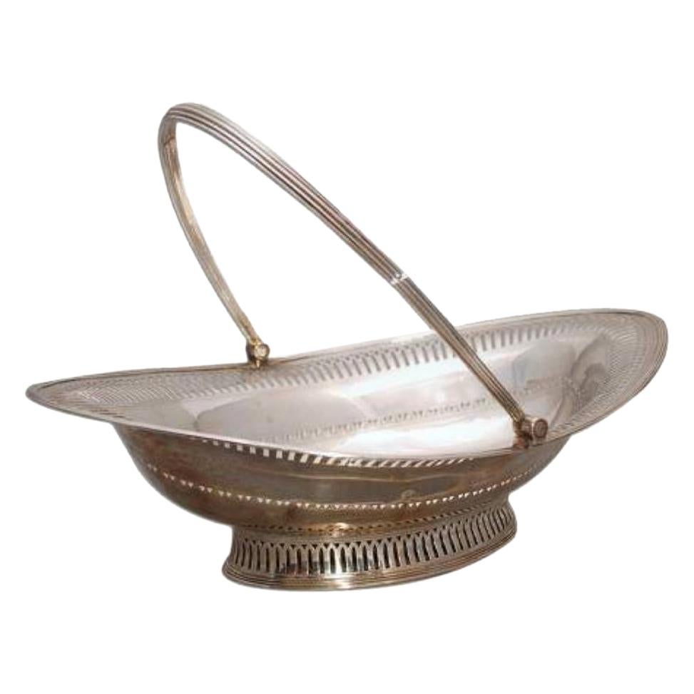 1796 Georgian Sterling Silver Pierced Oval Basket Centerpiece Bowl For Sale