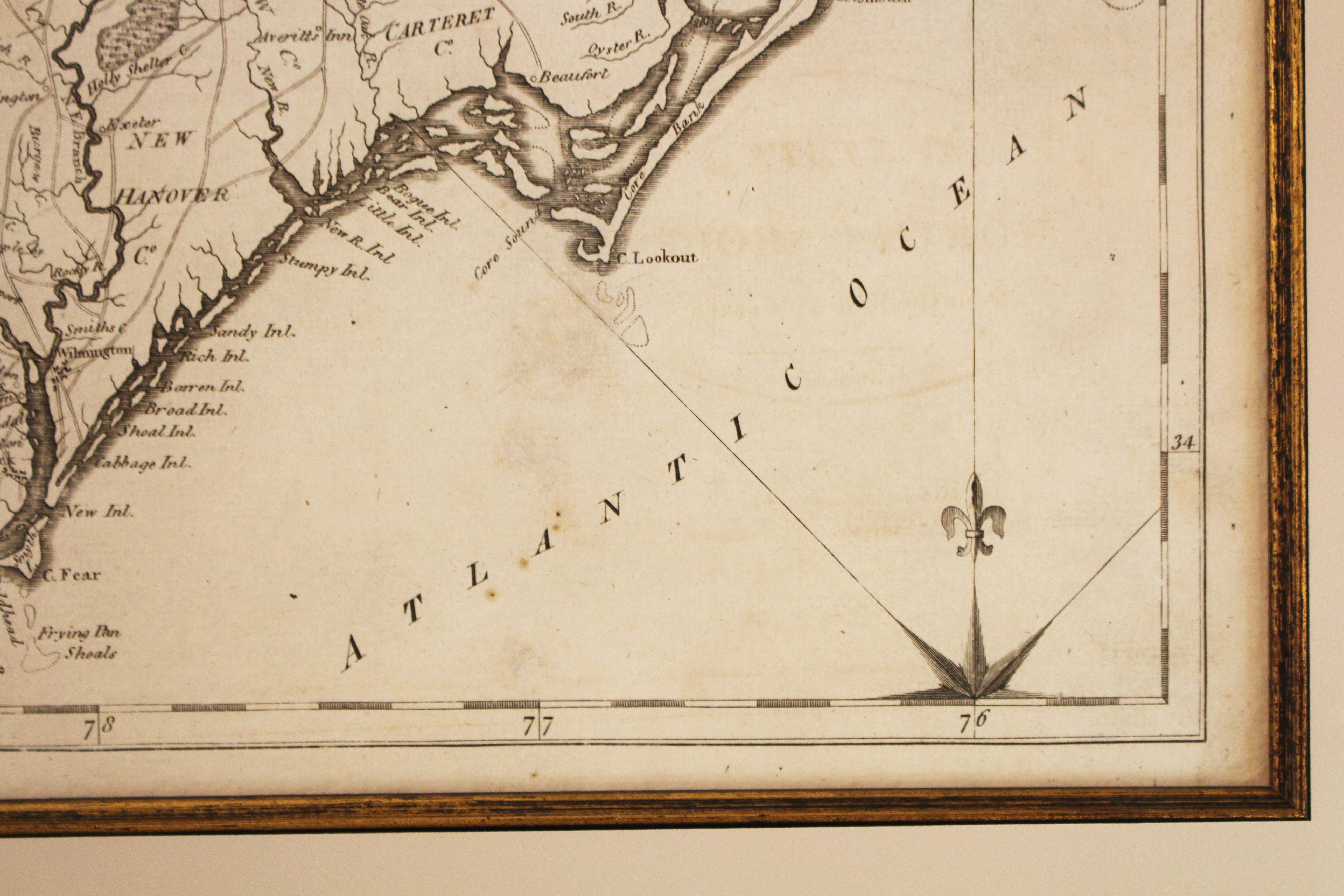 1796 Karte von North Carolina von John Reid. Eine seltene und wichtige frühe Karte des Staates, die auf der Karte von Lewis/Carey aus dem Jahr 1795 für seinen 