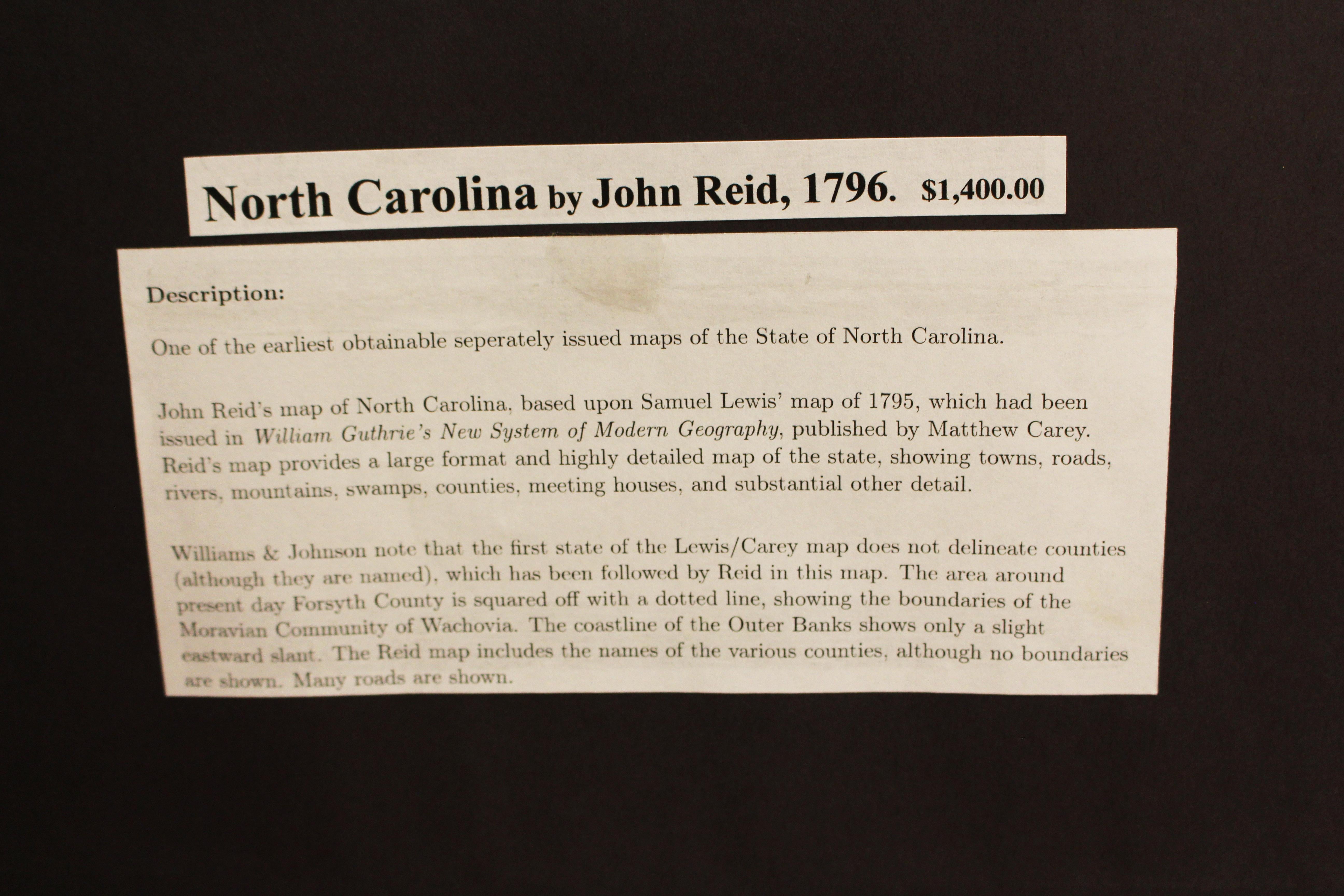 1796 Karte von North Carolina von John Reid (Papier) im Angebot