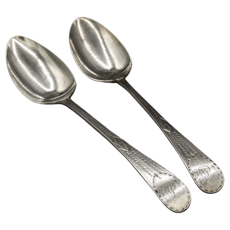 1796 Pair of Sterling Silver Old English Engraved Tablespoons by J&J