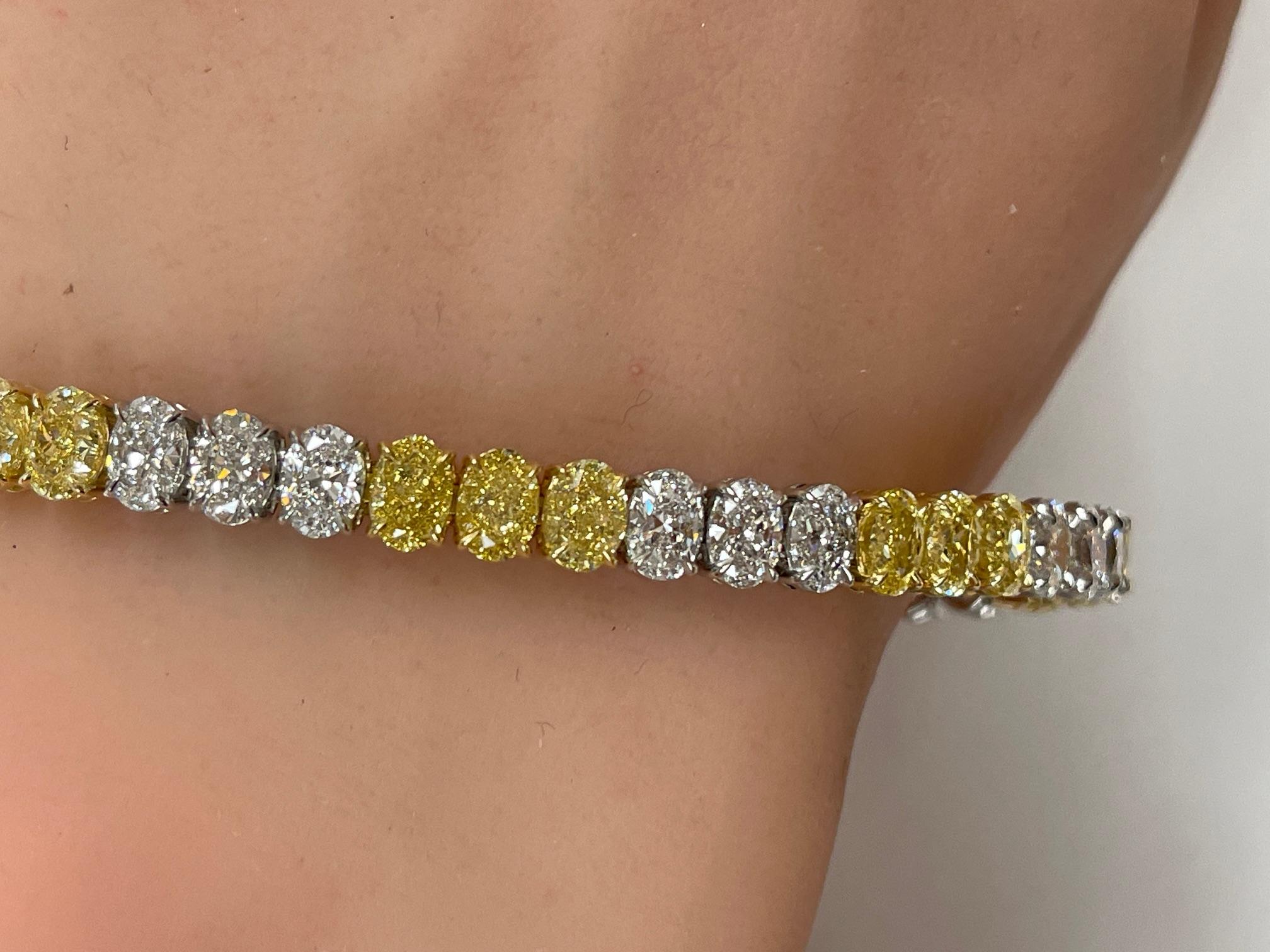17.96ctw. Fancy Intense Yellow Diamond & GIA Oval Diamond Tennis Bracelet For Sale 4