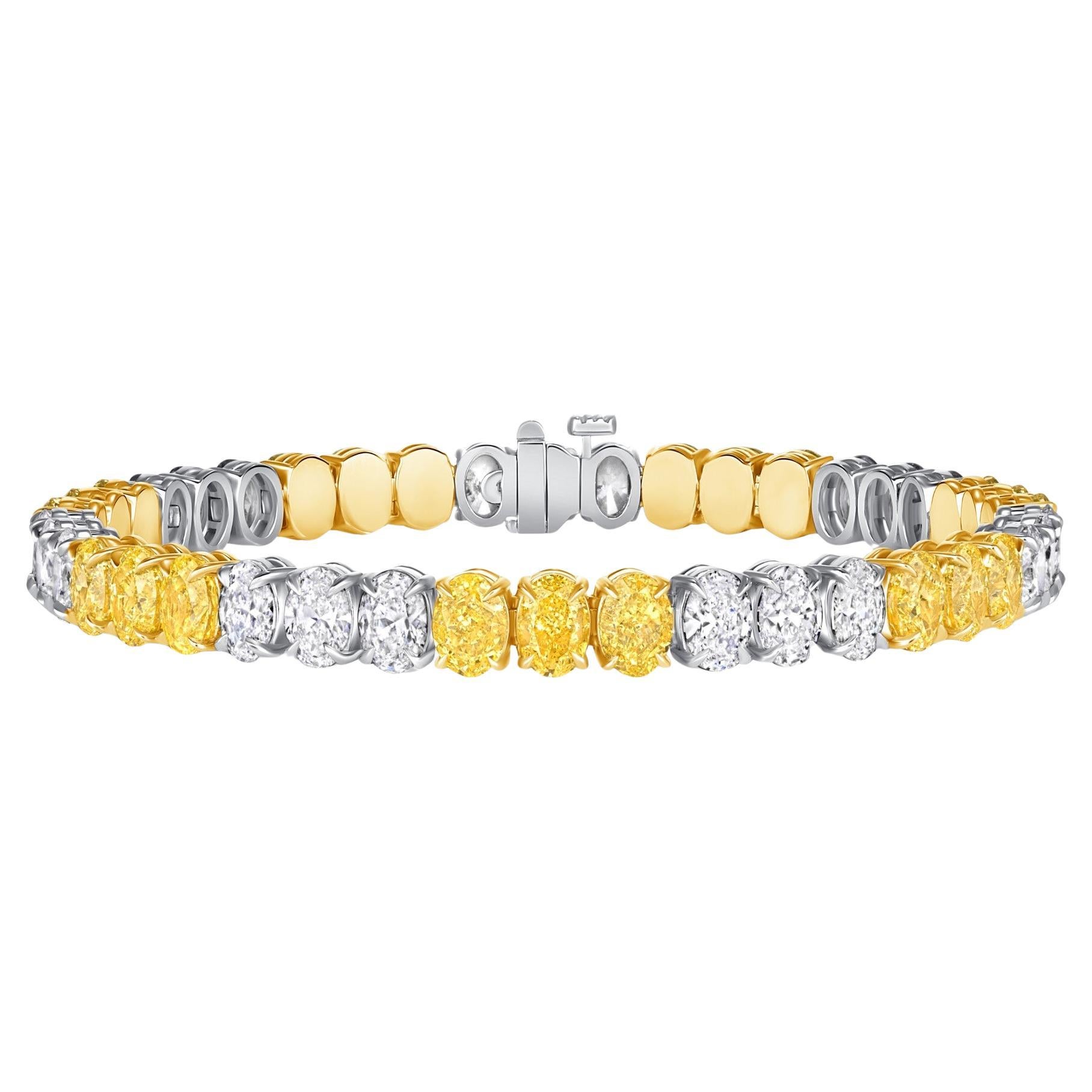 17,96ctw. Bracciale da tennis con diamante giallo intenso e diamante ovale GIA