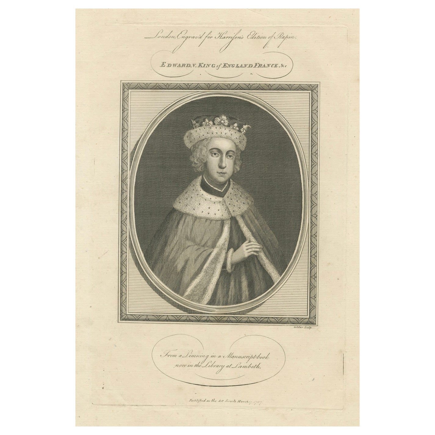 1797 graviertes Porträt des jungen Königs Edward VI. – Reformation Leader im Angebot