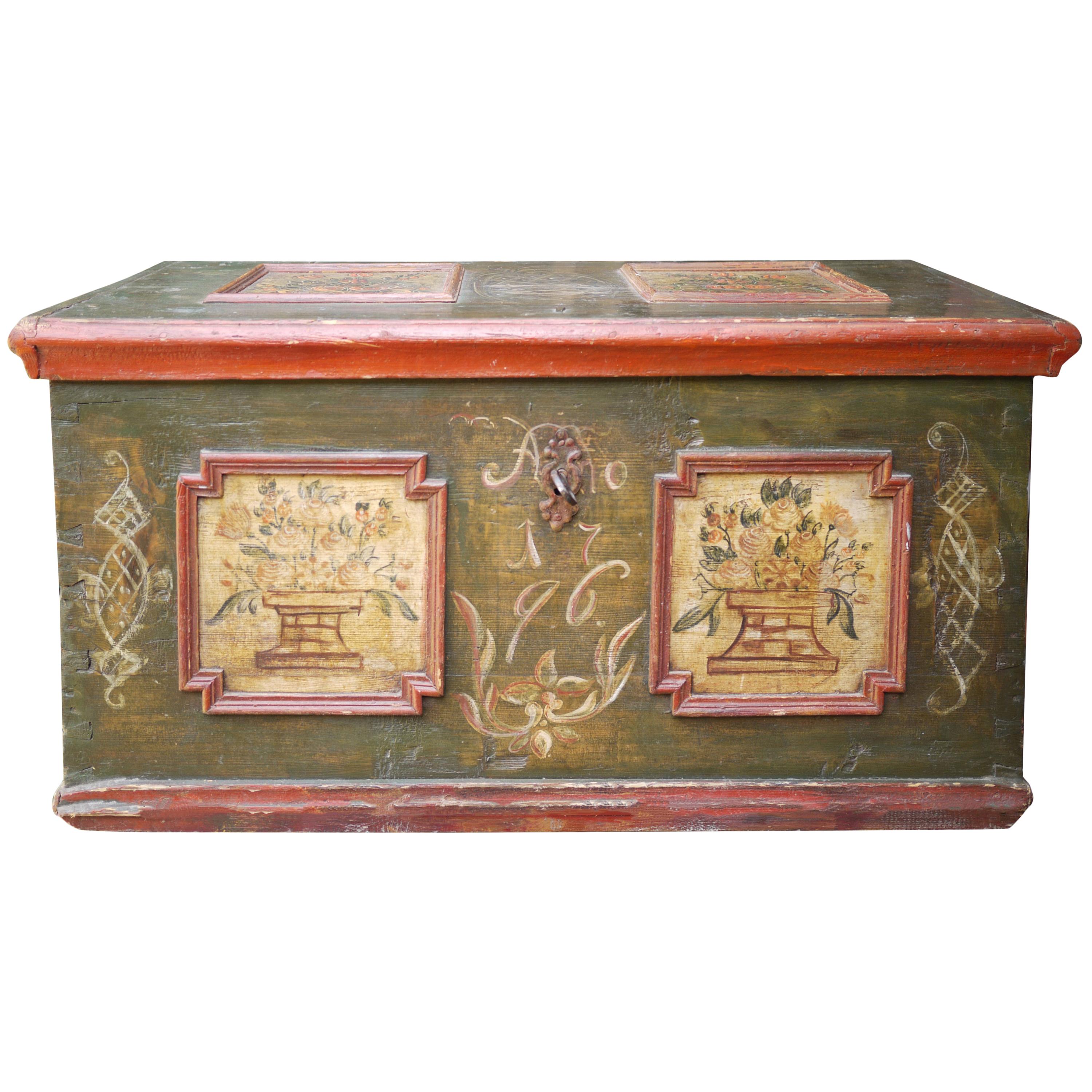 1797 Italian Blanket Chest Green Floral Painted