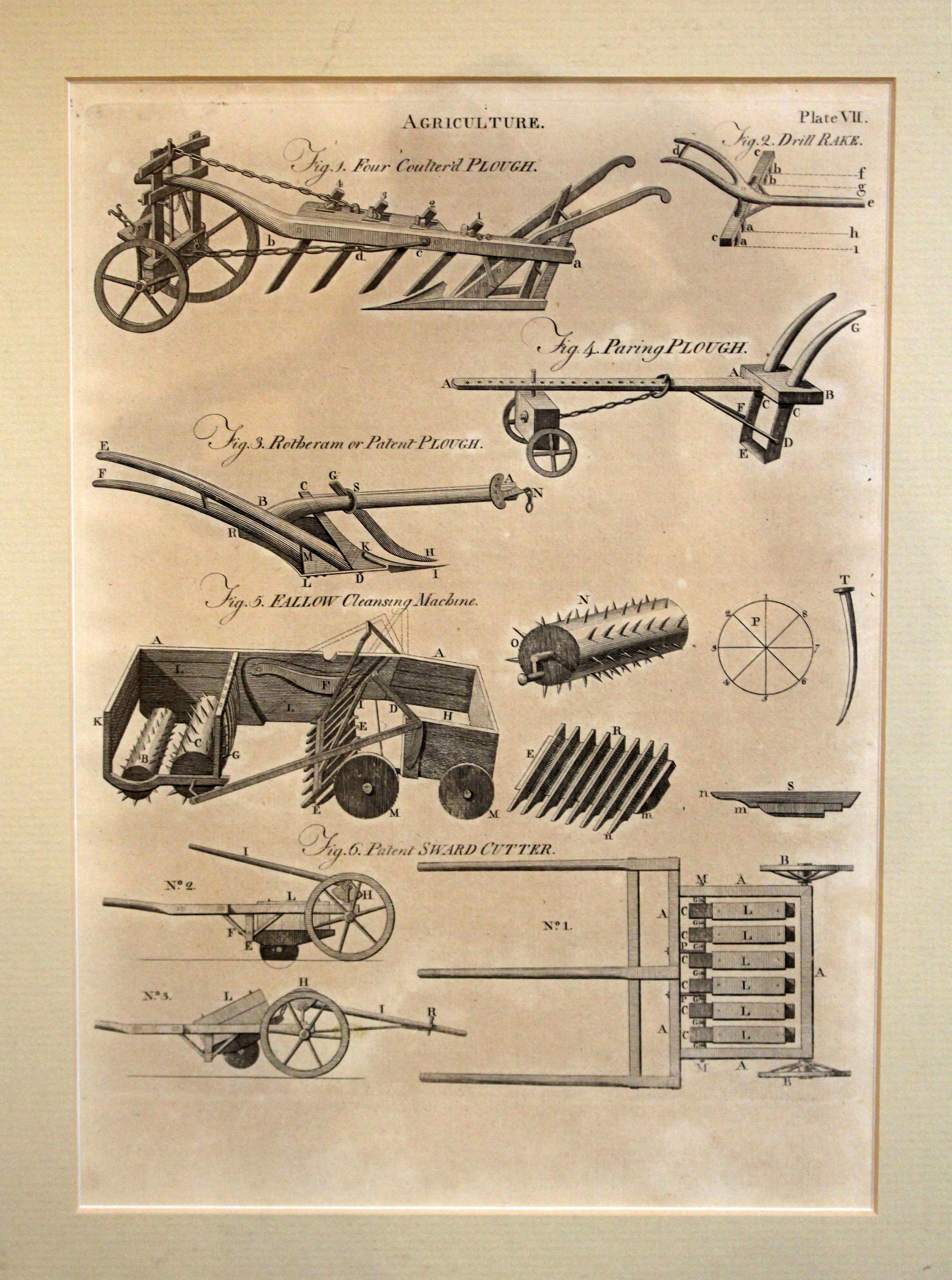 Country 1797 Pair of American Agricultural Implements Prints