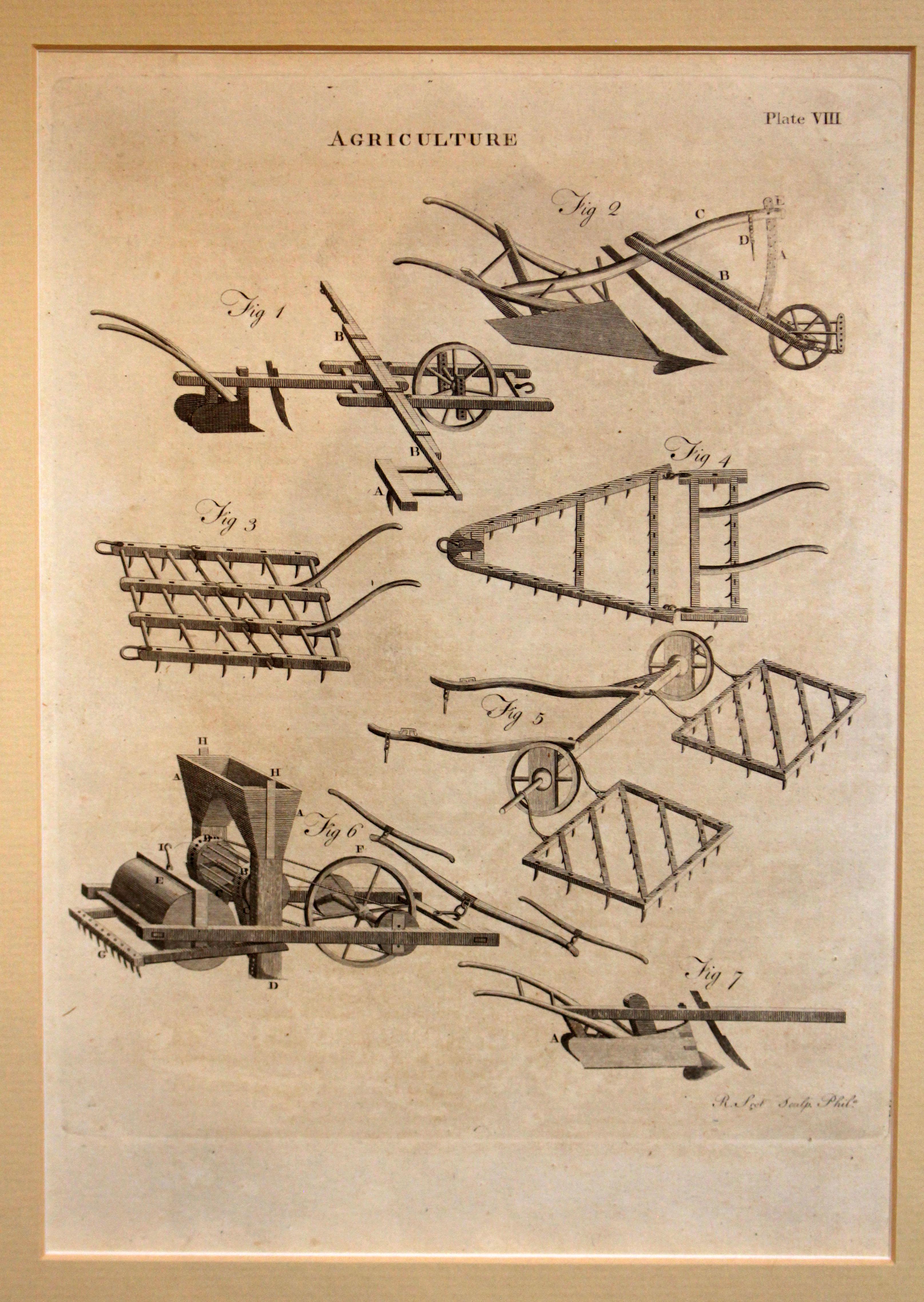 1797 Pair of American Agricultural Implements Prints In Good Condition In Chapel Hill, NC