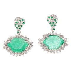 17.05 Carat Emerald 18 Karat White Gold Diamond Earrings For Sale at ...