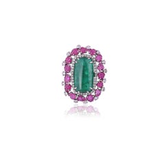 17.98 Carats, Zambian Emerald, Carved Ruby & Diamonds Cocktail Ring