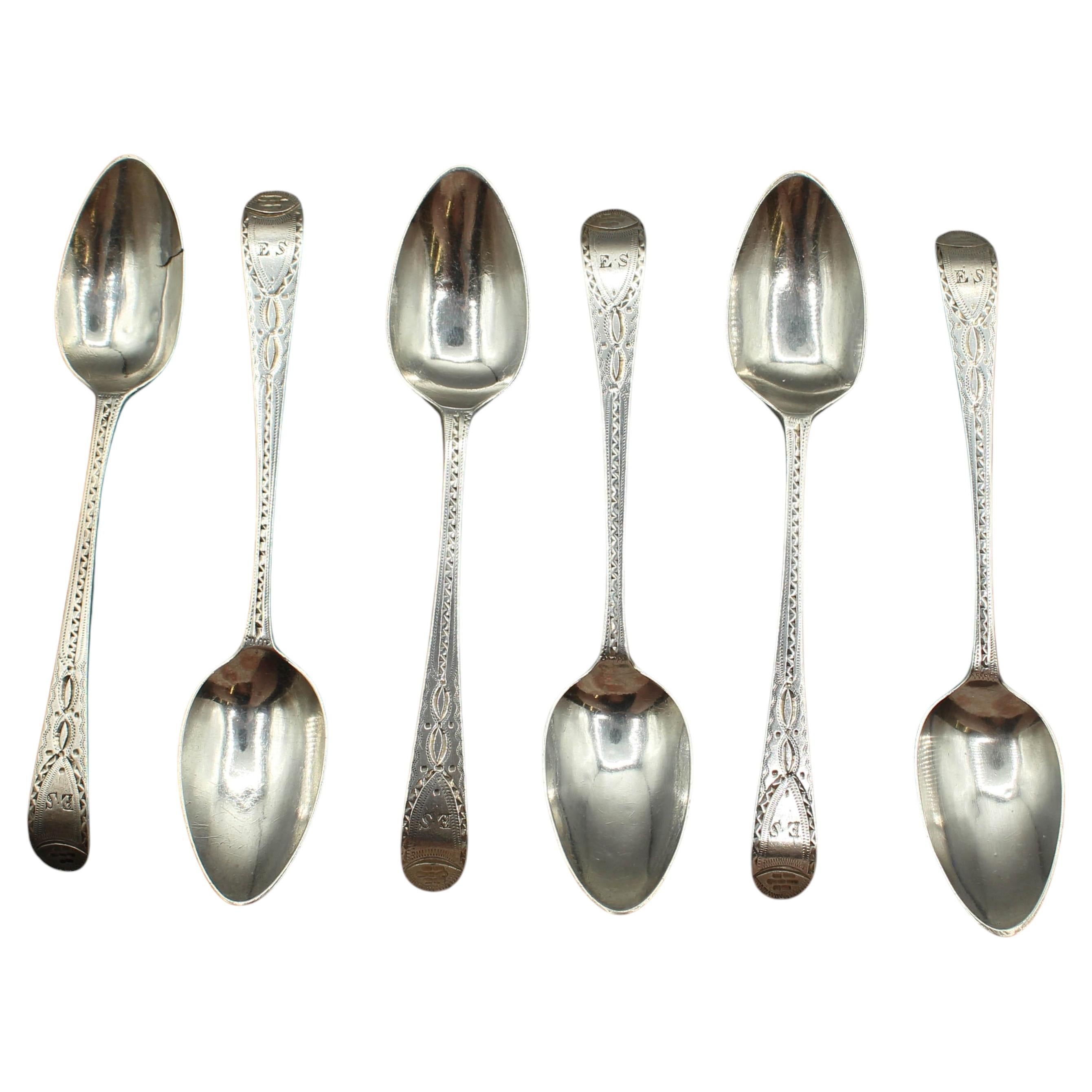 1798 Set inglese di 6 cucchiaini da tè in argento sterling di Peter & Ann Bateman