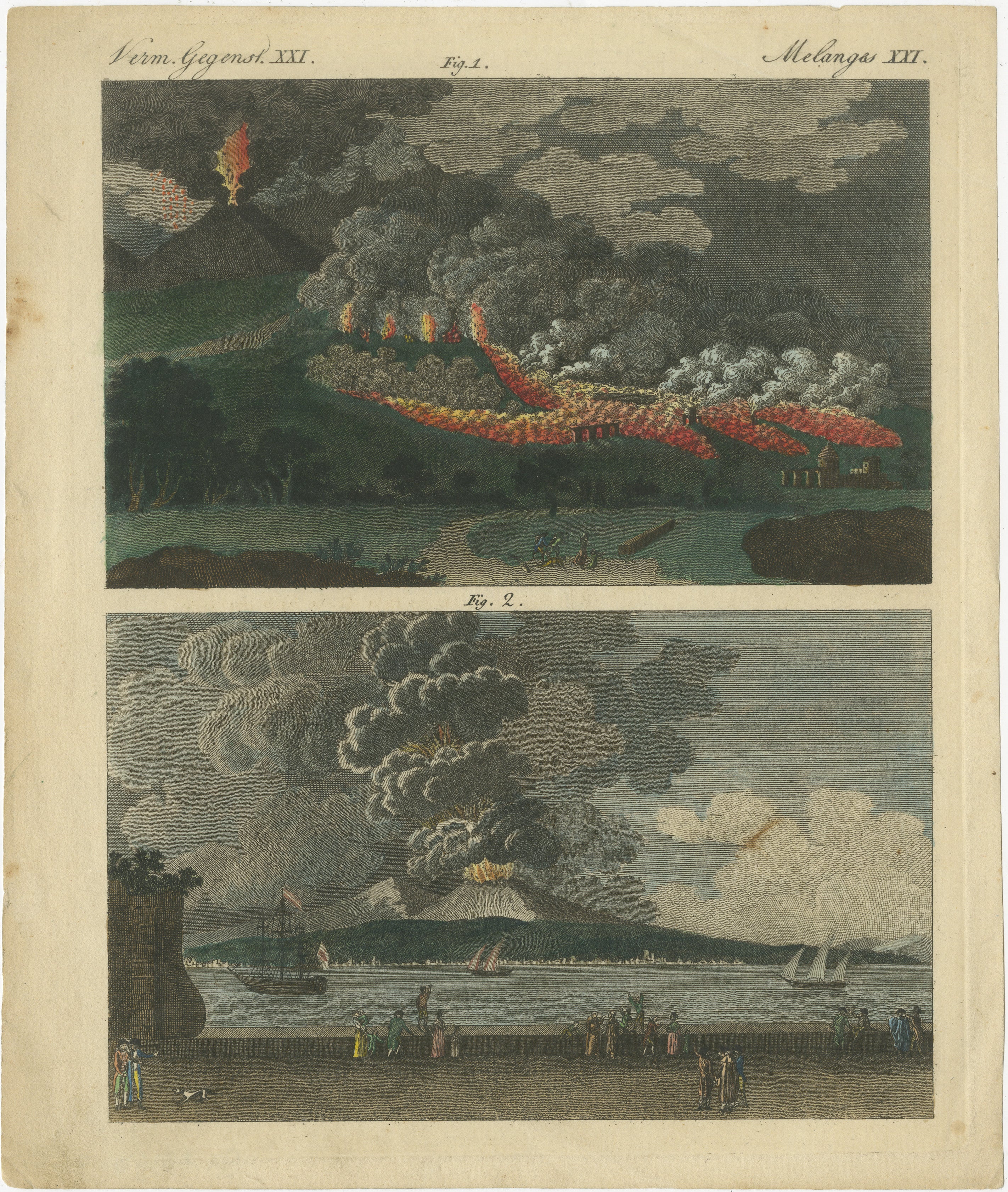 Incisione del 1798 sulle eruzioni del Vesuvio - Lava nel 1760, ceneri nel 1794

Descrizione: Questa incisione su rame colorata a mano del 1798 è tratta dal 