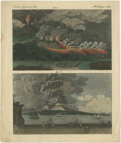 1798 Engraving of Mt. Vesuvius Eruptions - Lava in 1760, Ashes in 1794