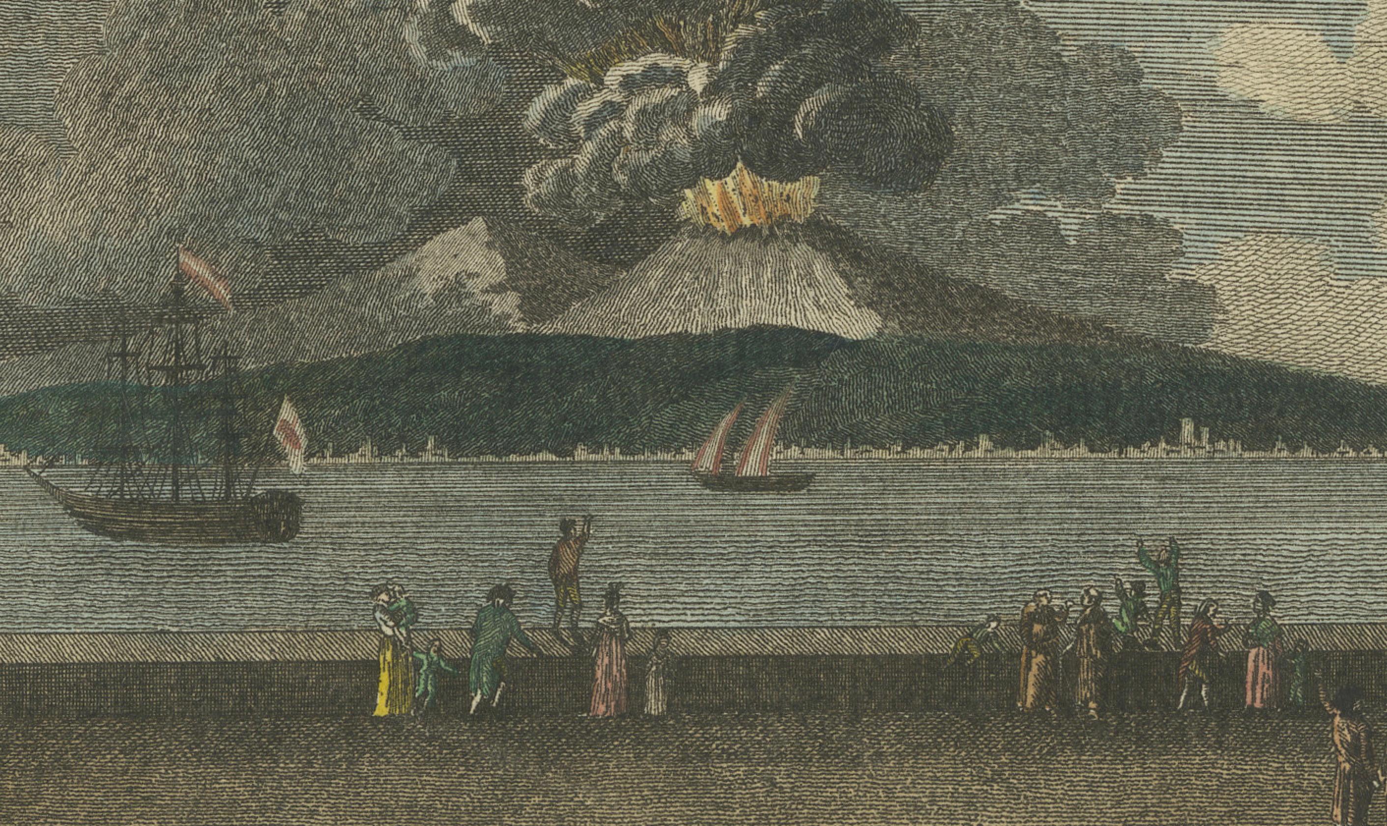 Inciso Incisione del 1798 sulle eruzioni del Vesuvio - Lava nel 1760, ceneri nel 1794 in vendita