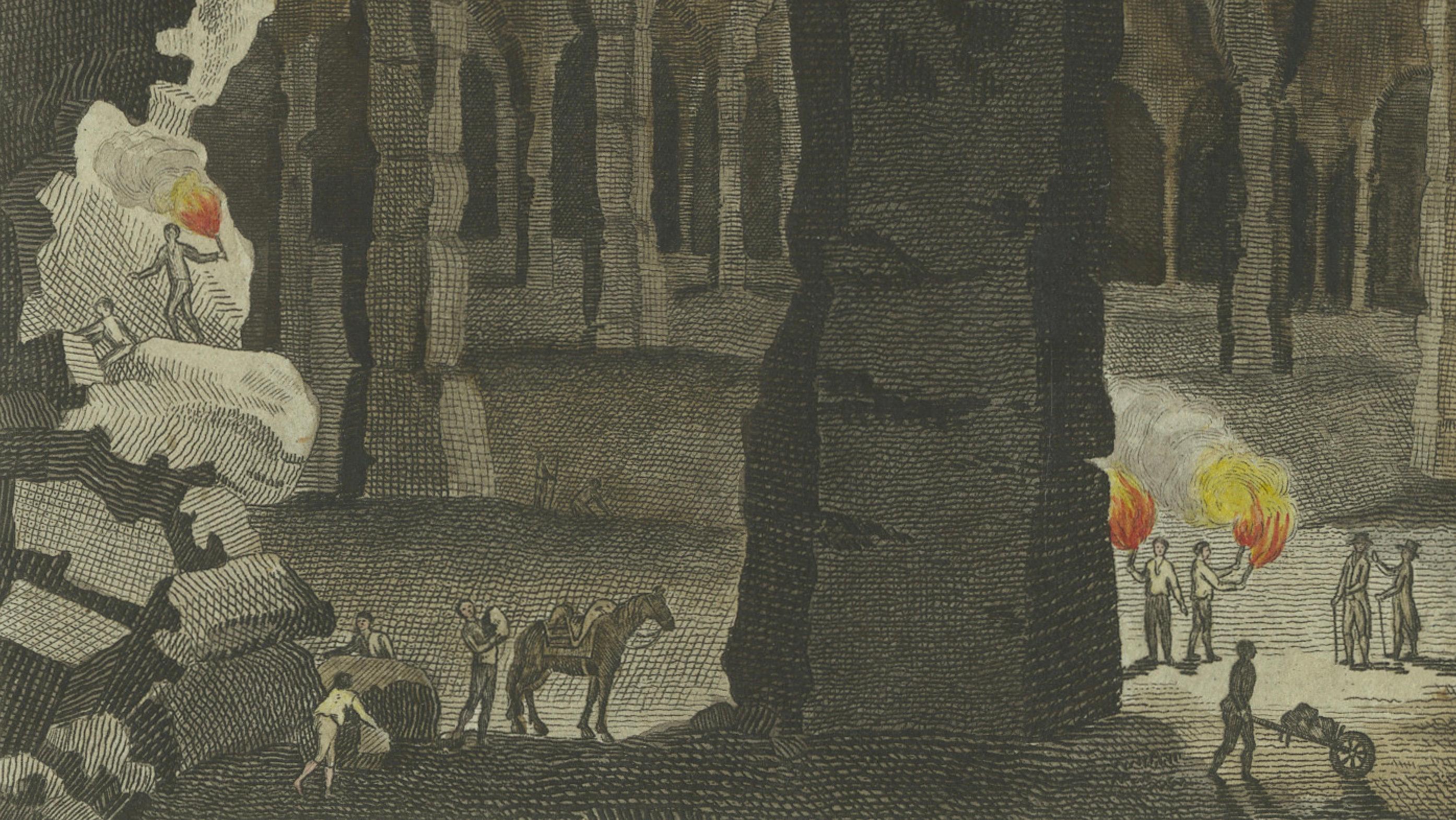 1798 Handkolorierte Gravur – Höhlen des heiligen Peter und Mosasaur Discovery im Zustand „Gut“ im Angebot in Langweer, NL