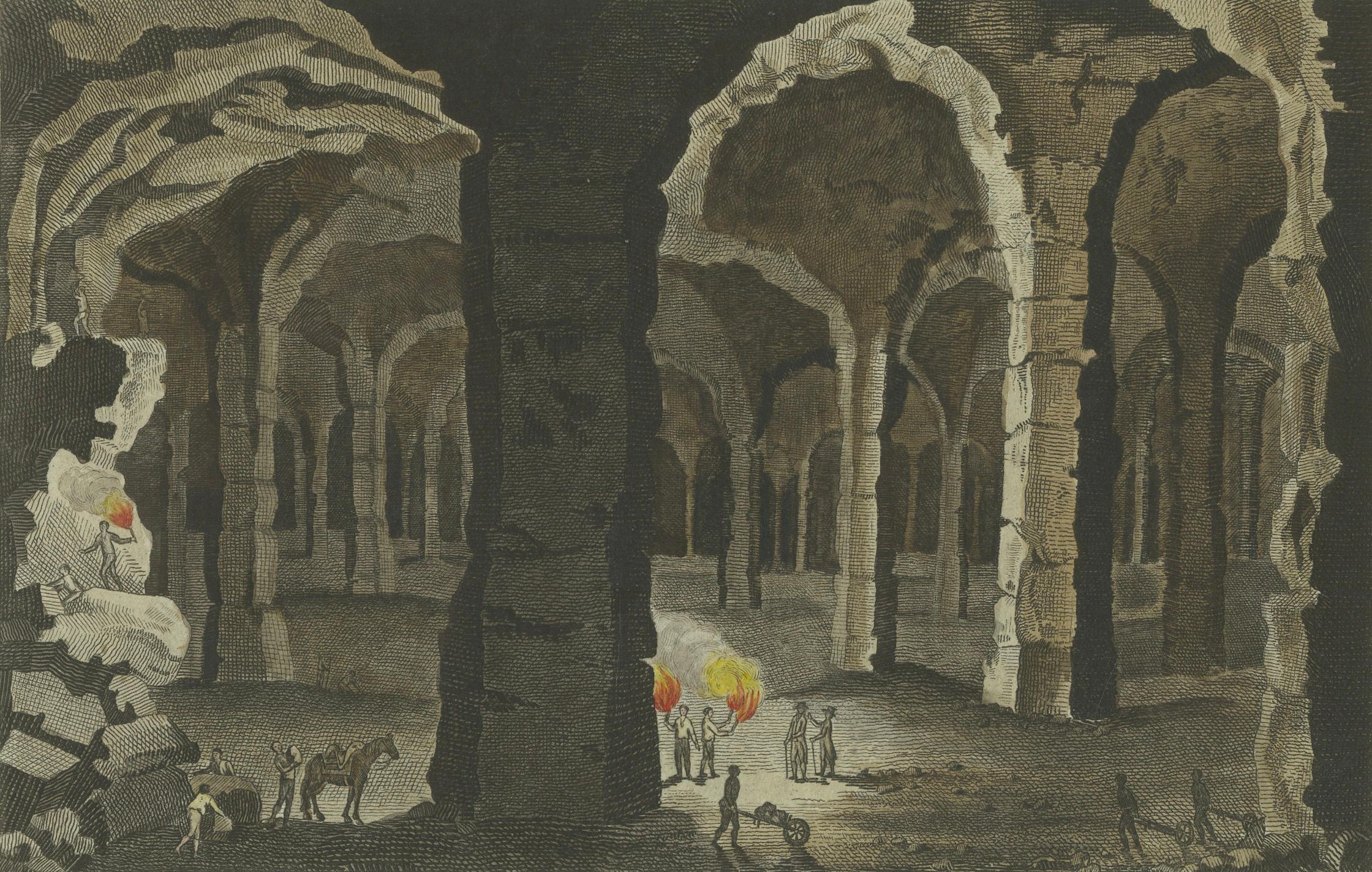 1798 Handkolorierte Gravur – Höhlen des heiligen Peter und Mosasaur Discovery (Spätes 18. Jahrhundert) im Angebot