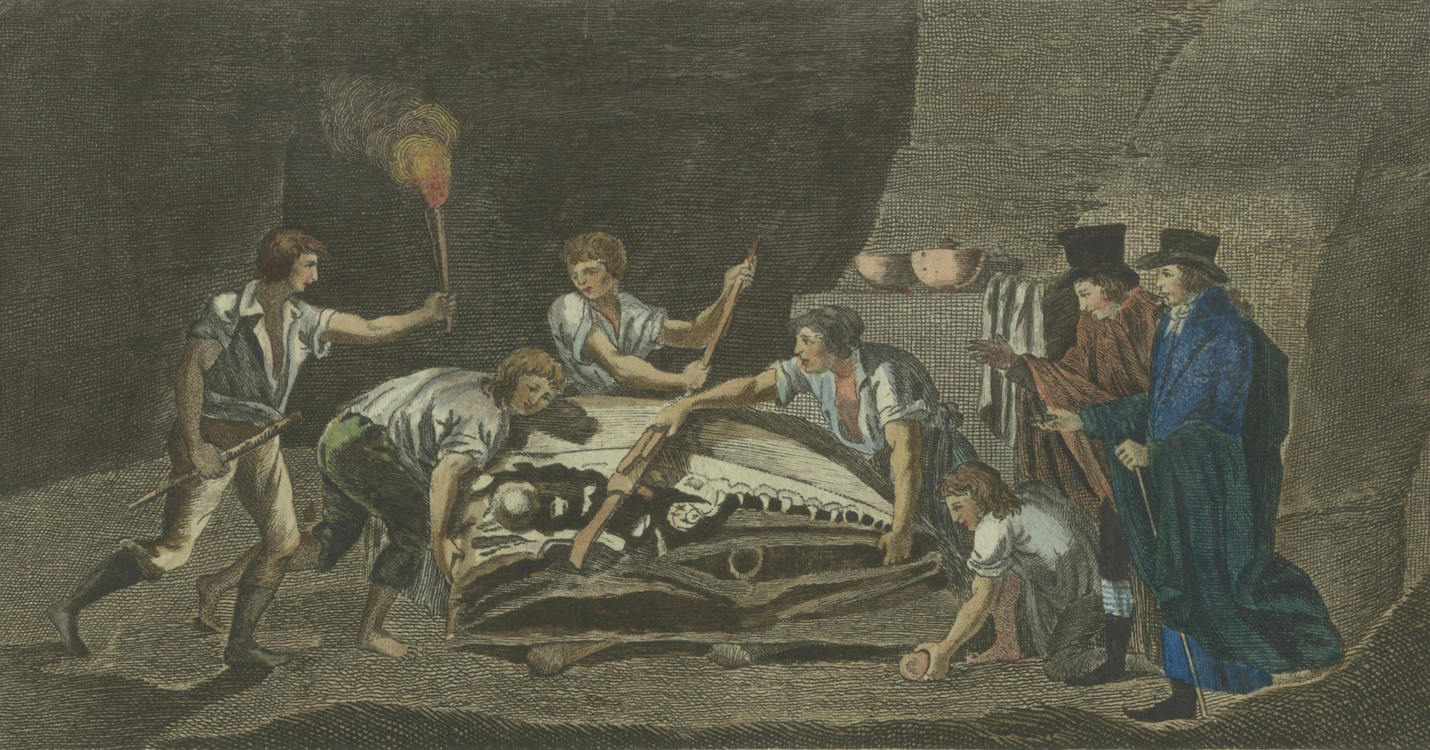 1798 Handkolorierte Gravur – Höhlen des heiligen Peter und Mosasaur Discovery (Papier) im Angebot
