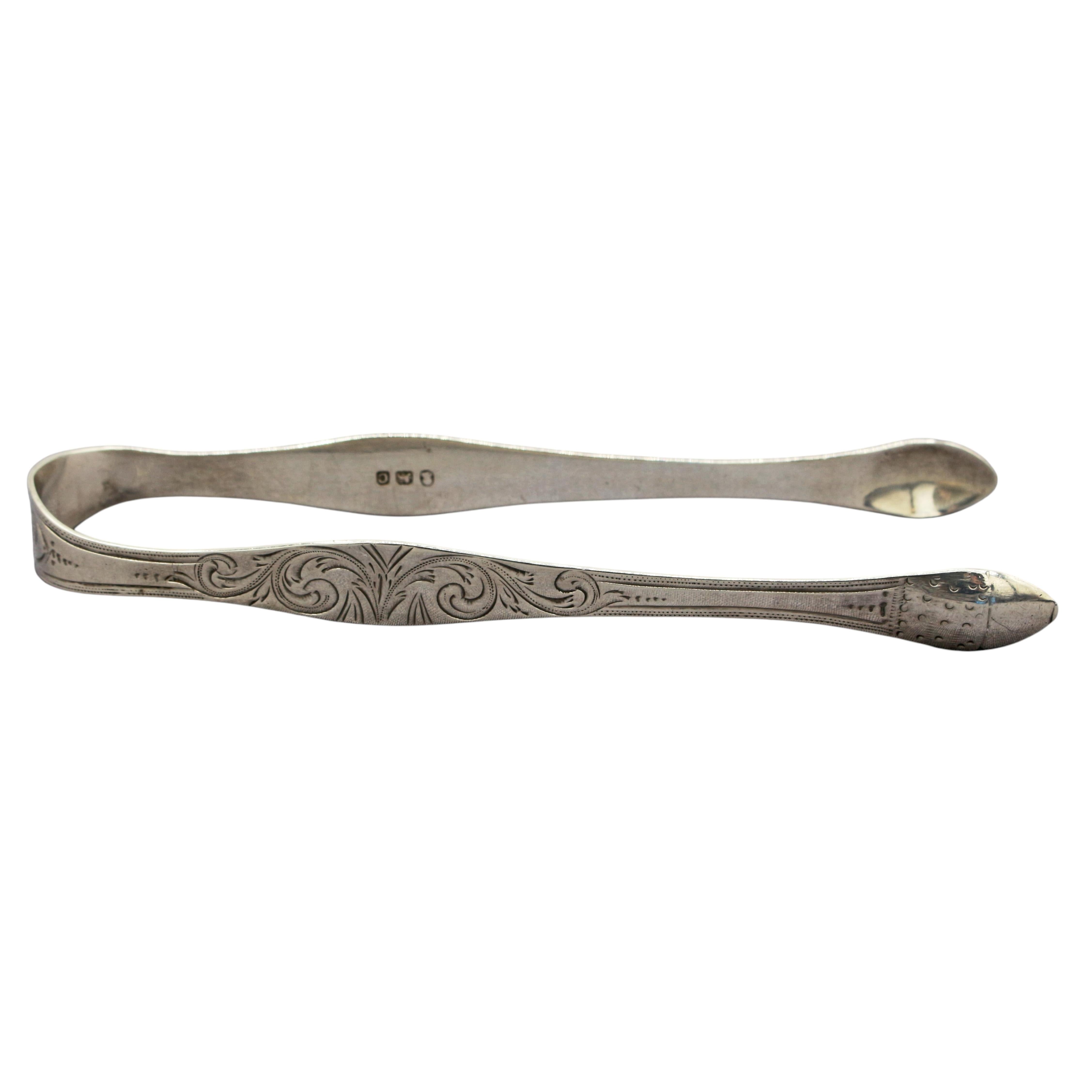 Pince à sucre en argent sterling de Londres, 1798, signée Peter & Ann Bateman en vente