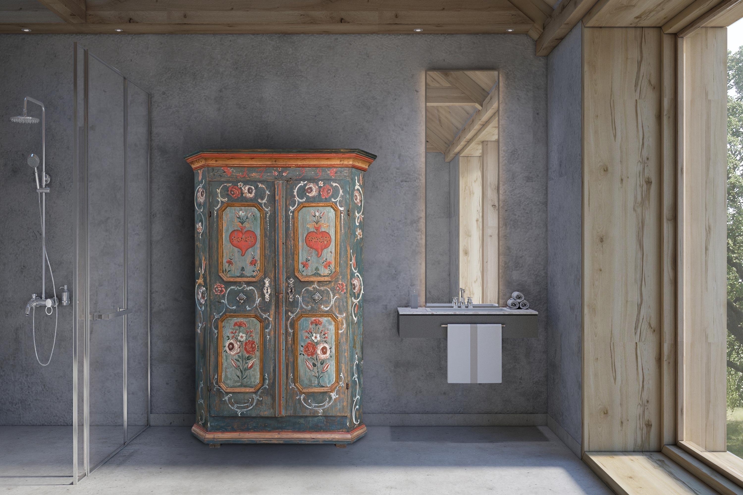 Armoire à deux portes peinte à motifs floraux bleus de 1799 12