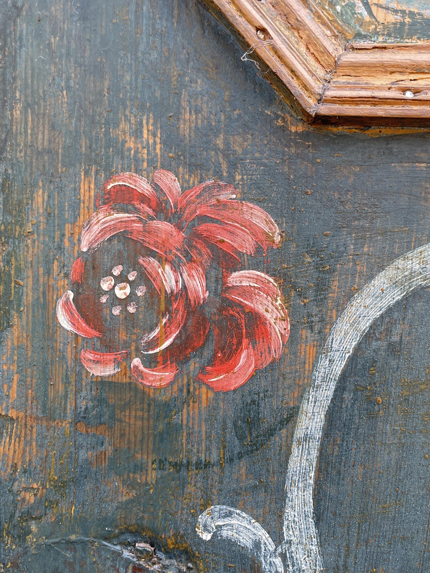 Armoire à deux portes peinte à motifs floraux bleus de 1799 1