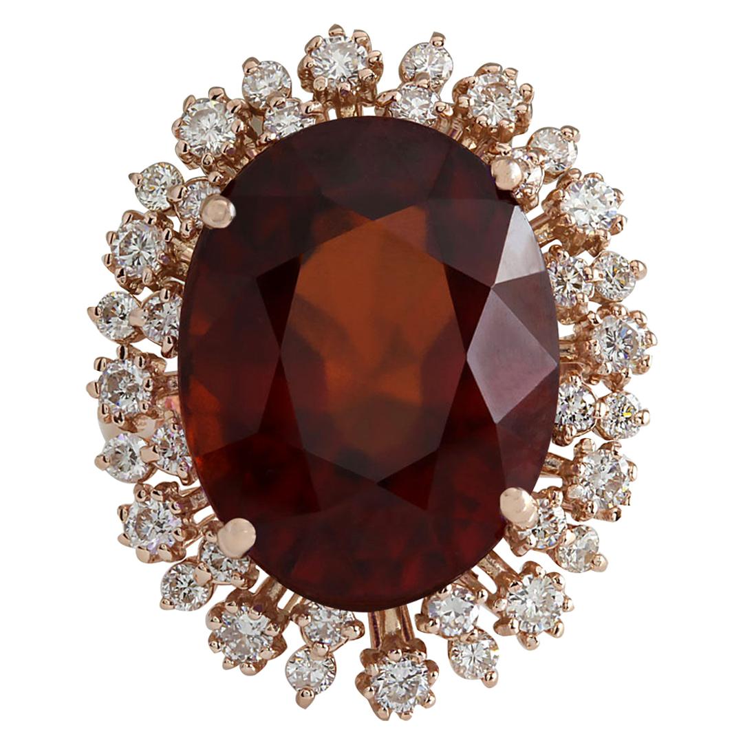 Hessonite Garnet Diamond Ring In 14 Karat Rose Gold 