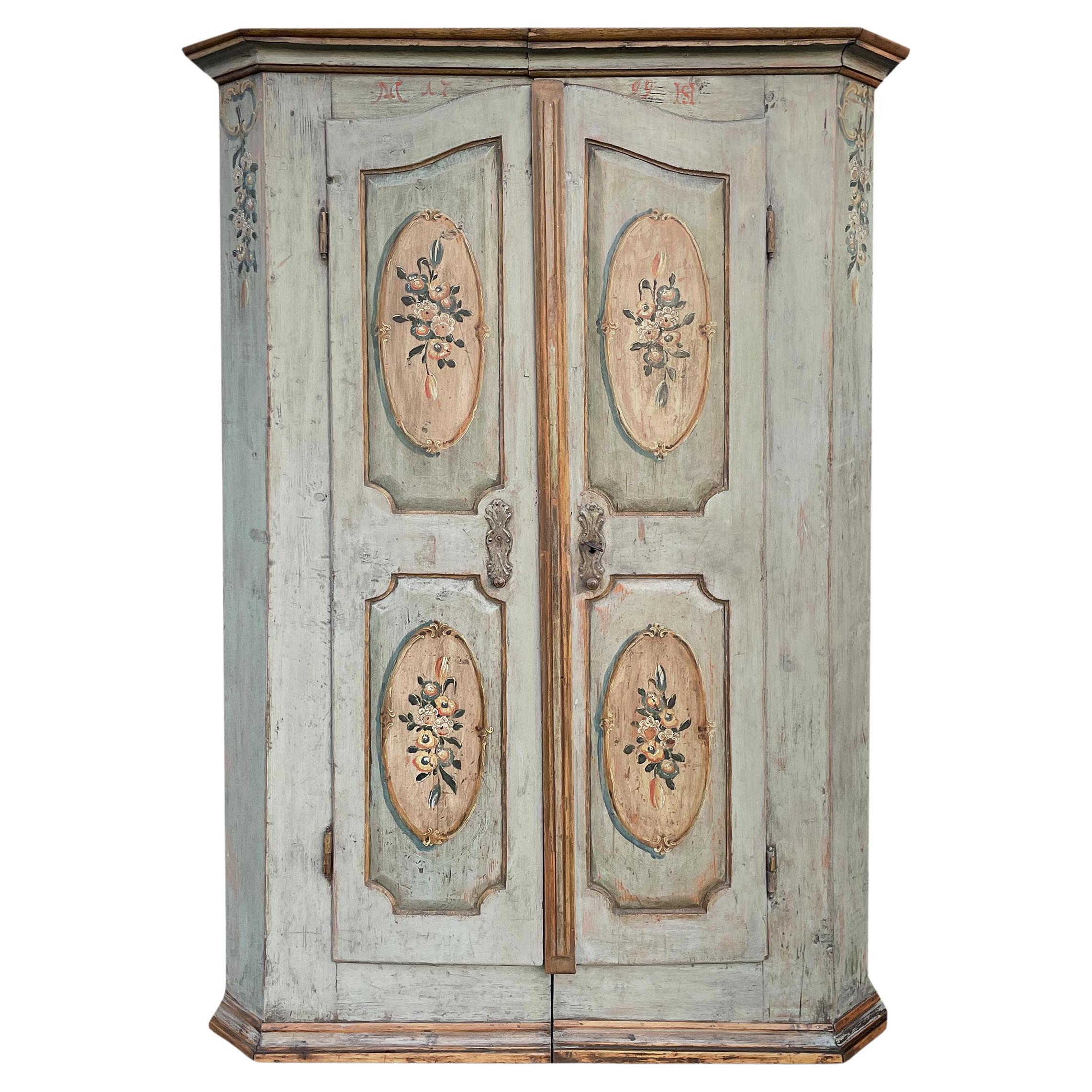 1799 Light Green Floral Painted Cabinet