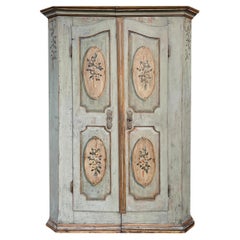 Antique 1799 Light Green Floral Painted Cabinet