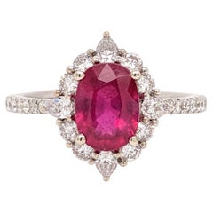 1.79ct Vintage Style Red Ruby Ring w Diamond Halo in 14K Solid Gold Oval 8x6mm