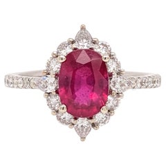 1.79ct Vintage Style Red Ruby Ring w Diamond Halo in 14K Solid Gold Oval 8x6mm