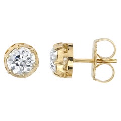 1.79 Carat JK/SI1-2 GIA Certified Old Euro Cut Diamonds in 18 Karat Gold Studs
