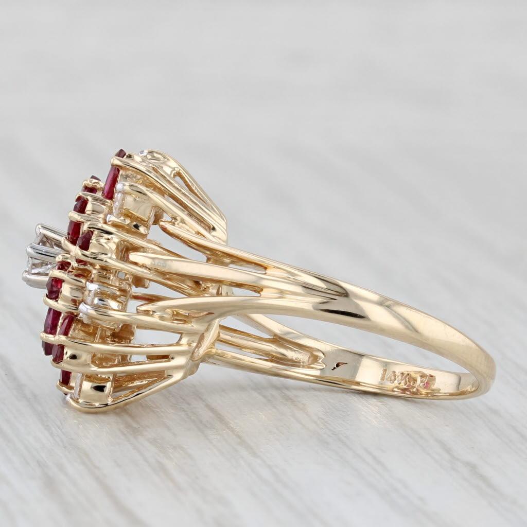 Femenino o masculino 1.79ctw Rubí Diamante Racimo Anillo Flor Oro Amarillo 14k Talla 8 Cocktail en venta