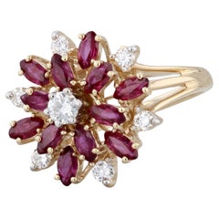 1.79 Karat Rubin Diamant Cluster Blumenring 14k Gelbgold Größe 8 Cocktail