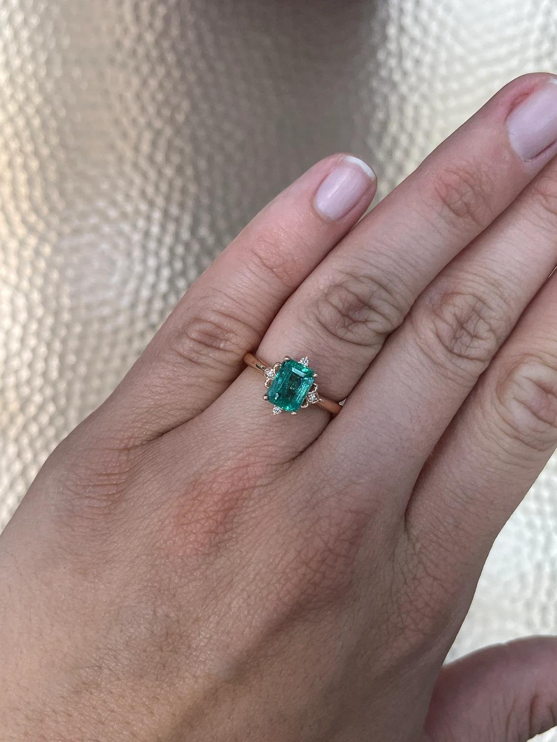 Blue Green 1.79tcw Emerald-Emerald Cut & Diamond Accent Engagement Ring 14K In New Condition For Sale In Jupiter, FL