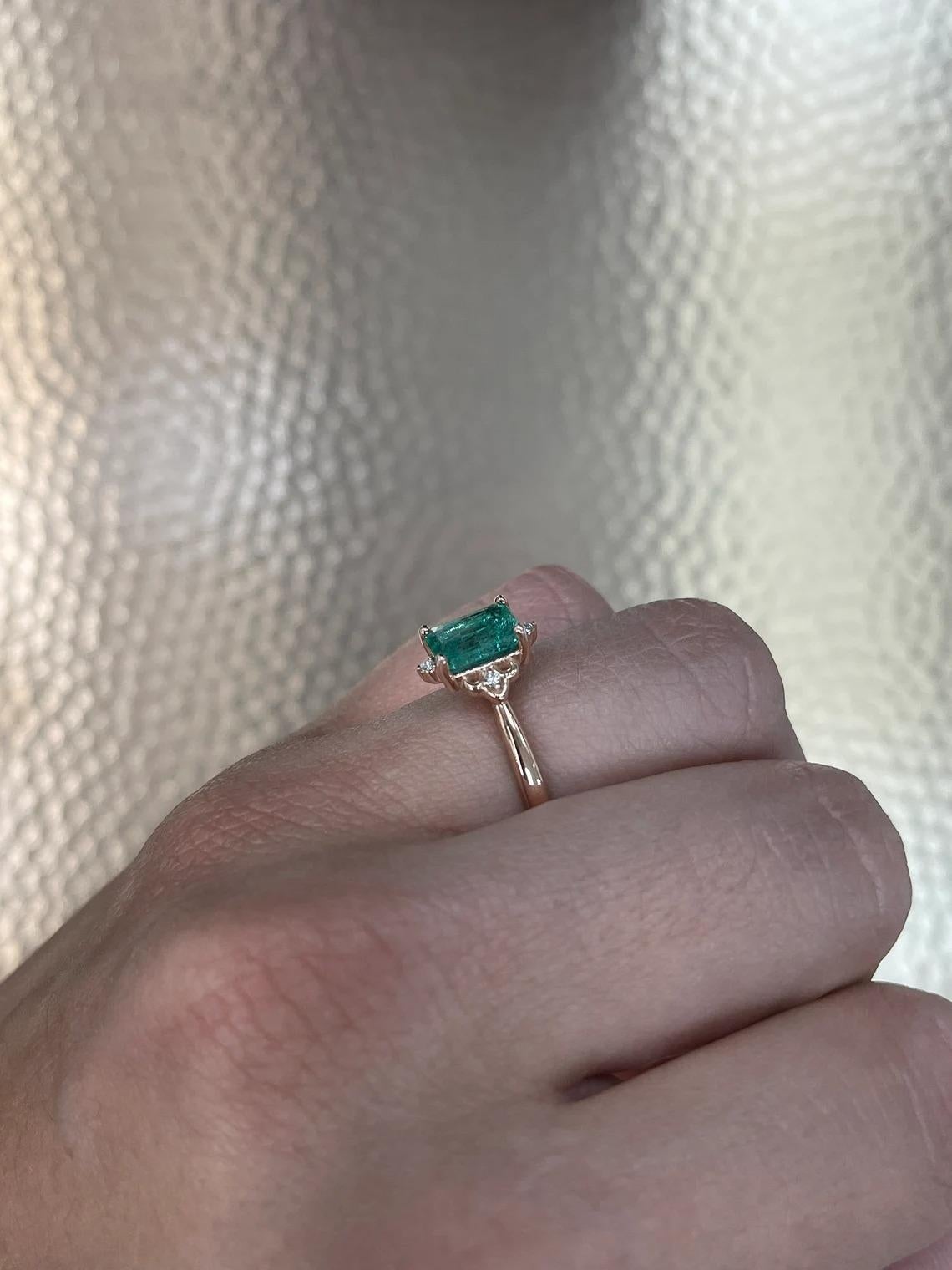 Blue Green 1.79tcw Emerald-Emerald Cut & Diamond Accent Engagement Ring 14K For Sale 1