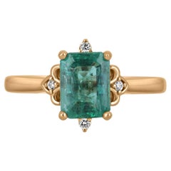 Blue Green 1.79tcw Emerald-Emerald Cut & Diamond Accent Engagement Ring 14K