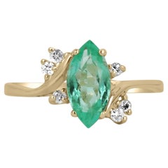 1,79tc kolumbianischer Smaragd-Marquise-Schliff & Diamant-Akzent Statement-Ring Gold 14K
