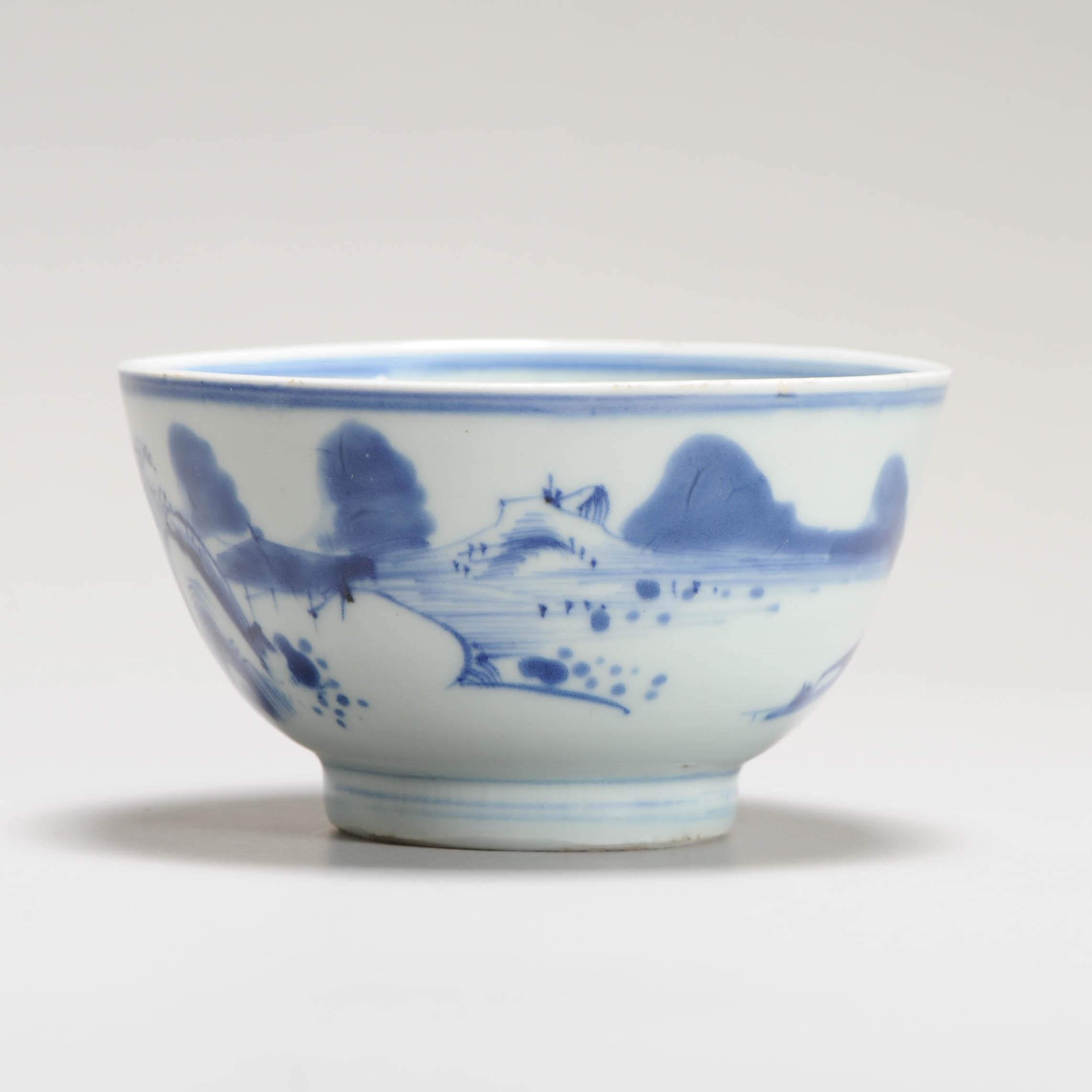 Ming 17c Antique Chinese Porcelain Master of the Rocks Bowl Shunzhi / Kangxi For Sale