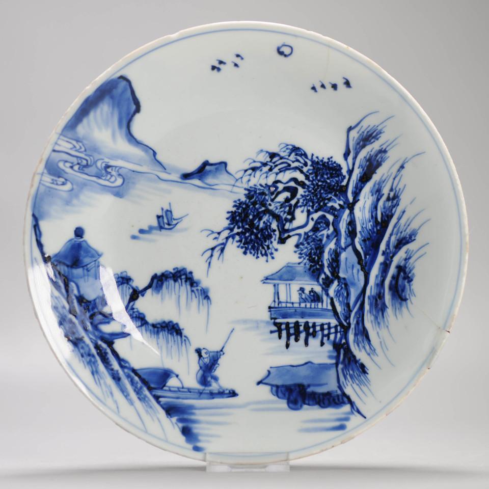 17c Antique Chinese Porcelain Master of the Rocks Dish Early Kangxi Period For Sale 9