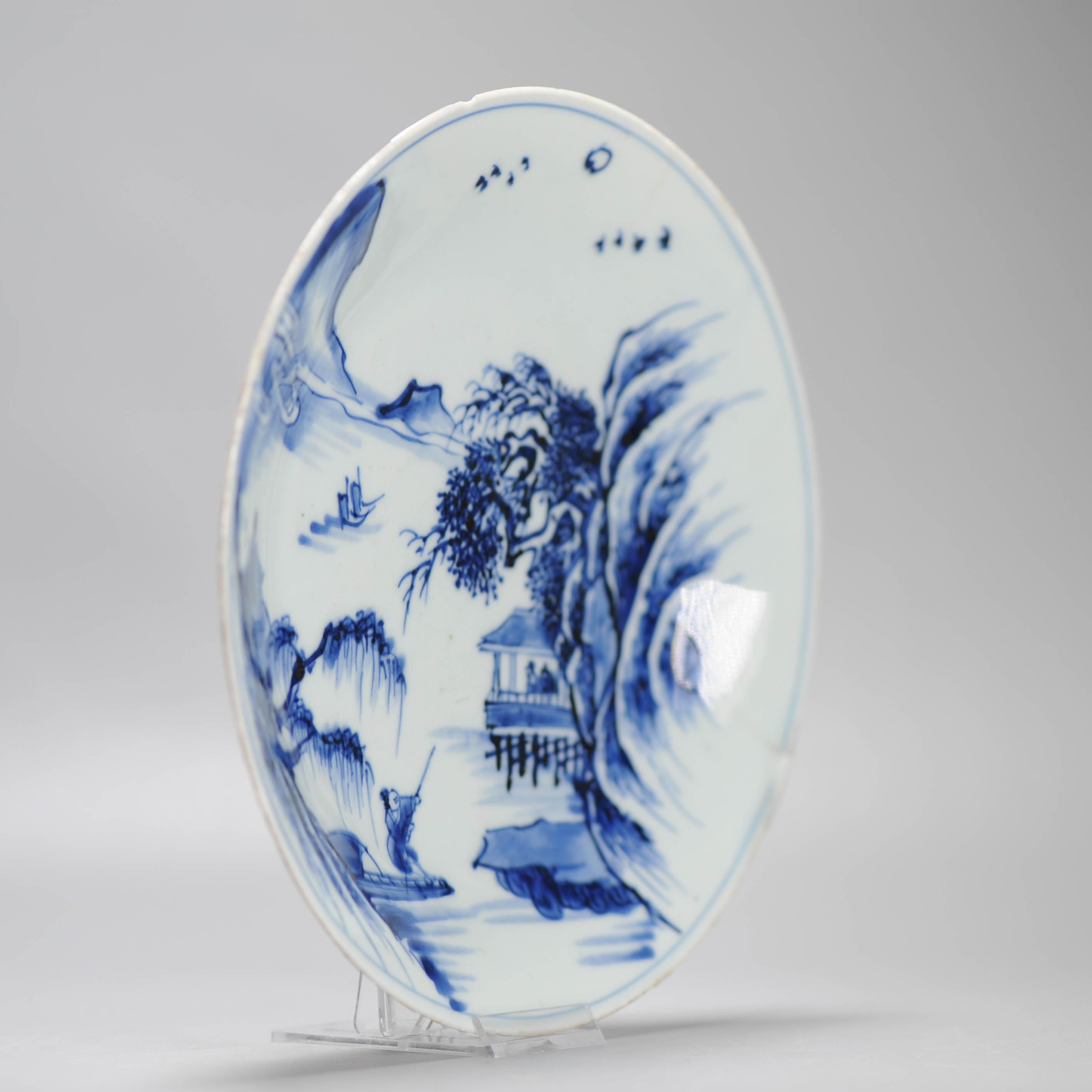 17c Antique Chinese Porcelain Master of the Rocks Dish Early Kangxi Period For Sale 1