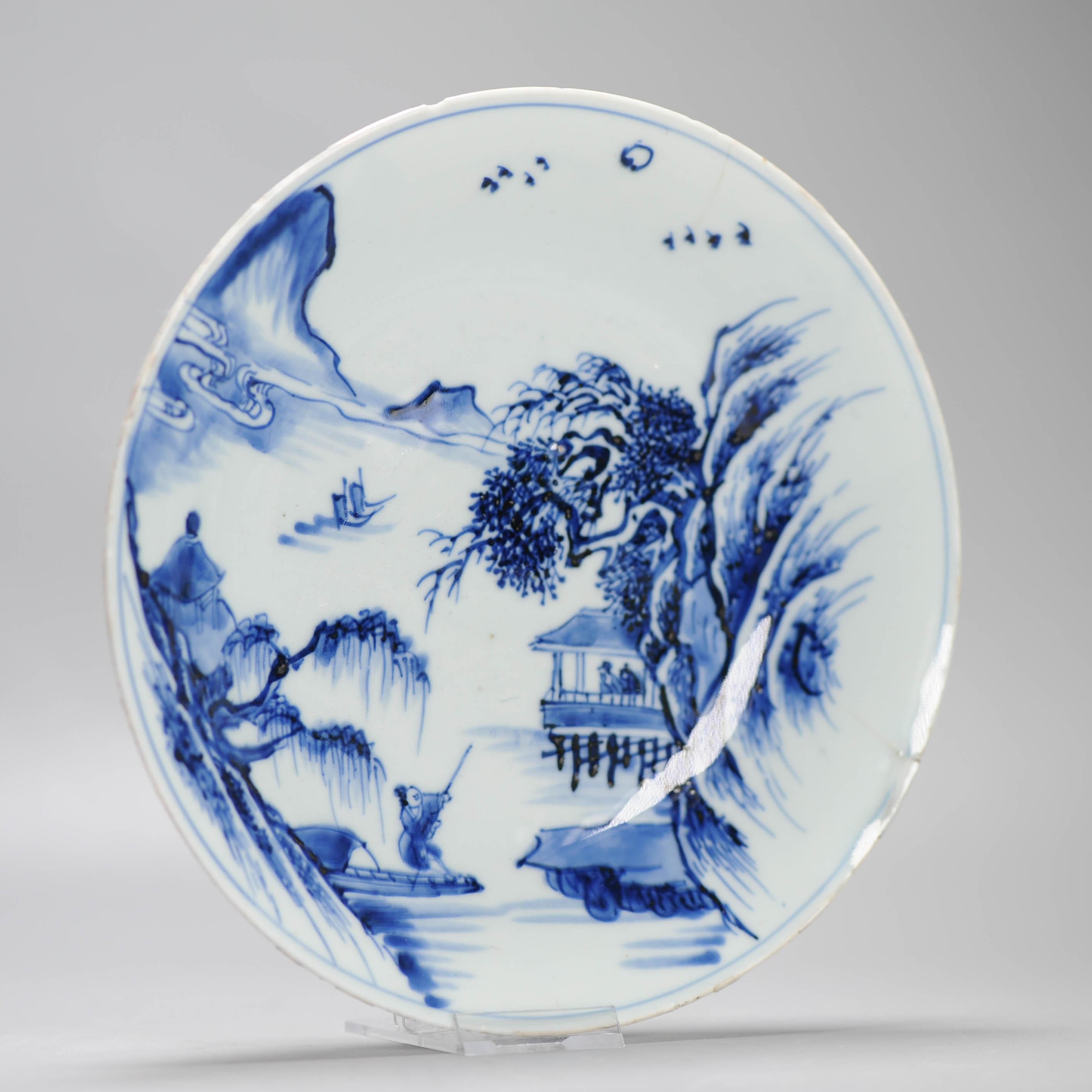 17c Antique Chinese Porcelain Master of the Rocks Dish Early Kangxi Period For Sale 2