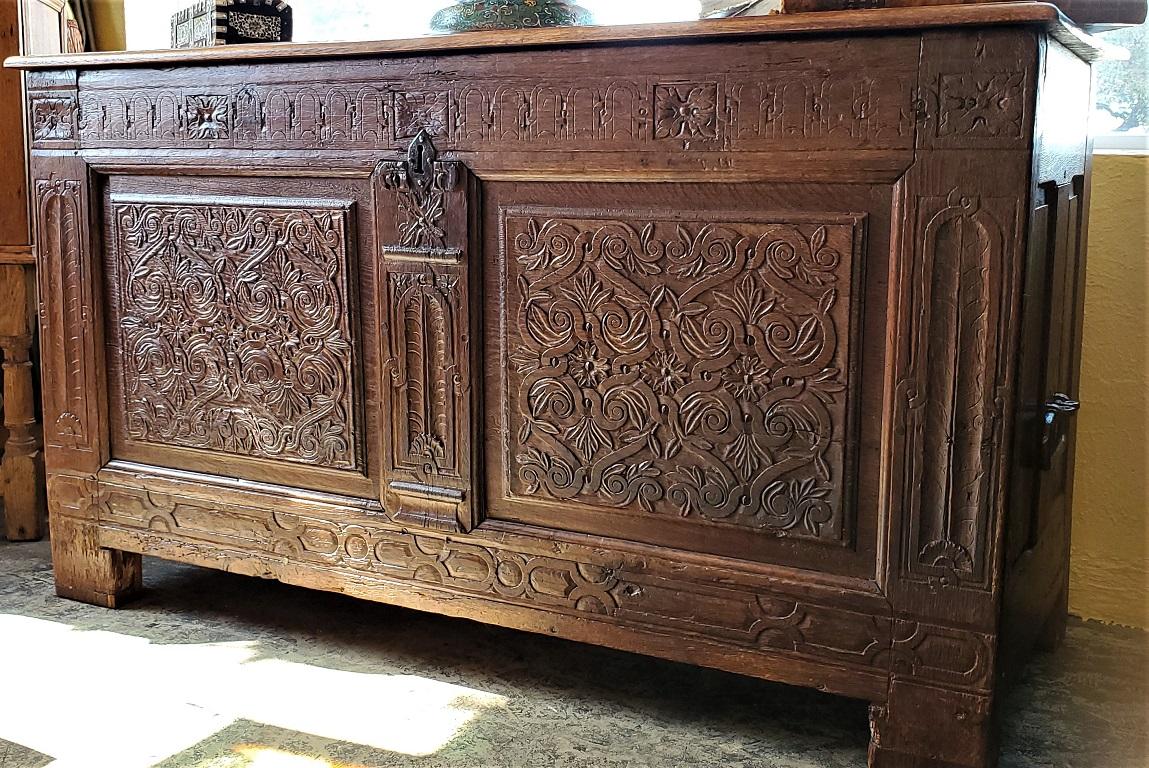 17th Century English Carved Oak Dowry Chest For Sale 5