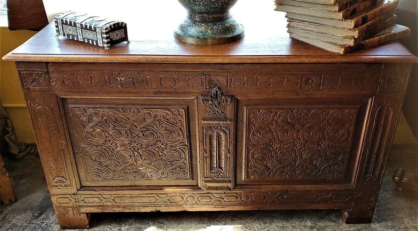 17th Century English Carved Oak Dowry Chest For Sale 6