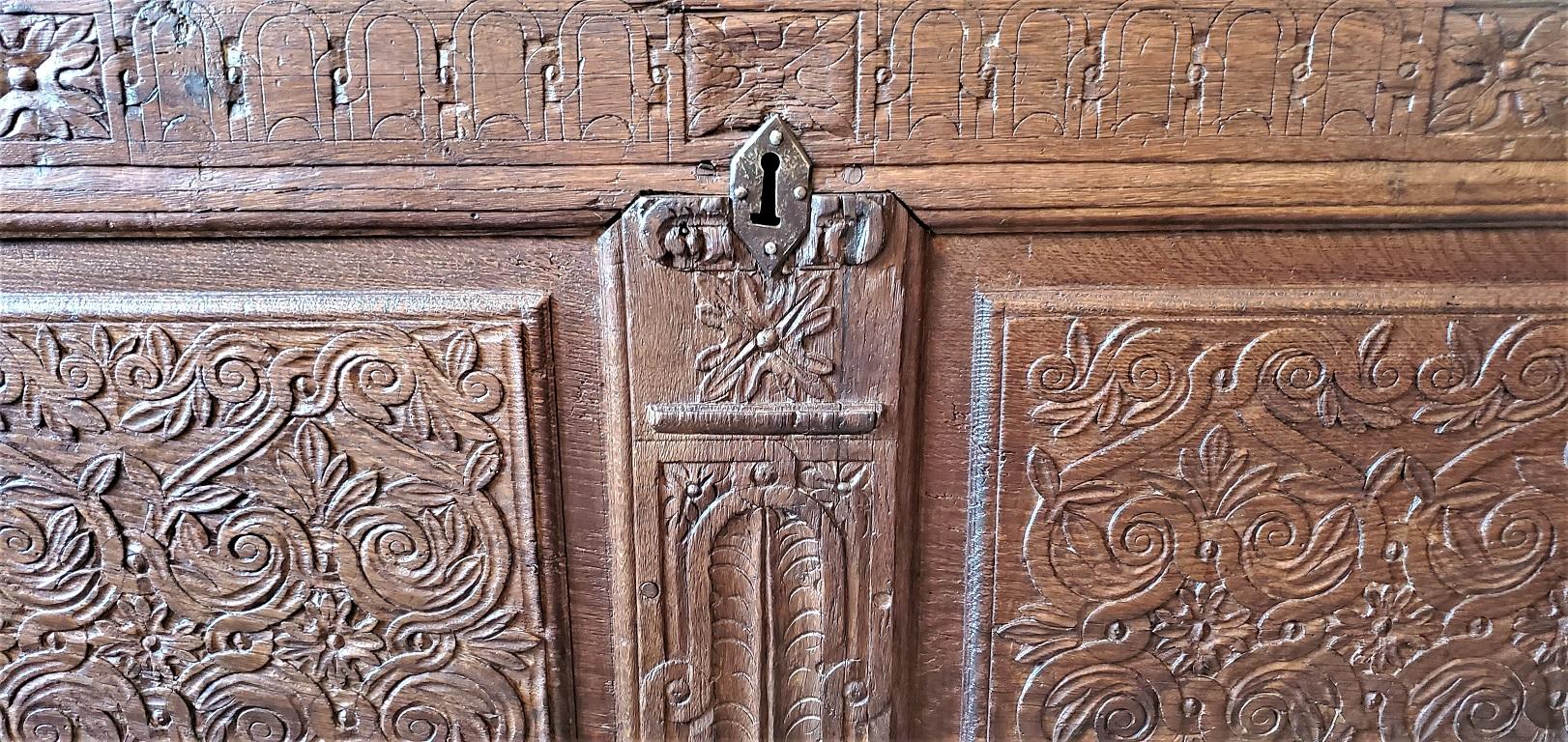 17th Century English Carved Oak Dowry Chest For Sale 11