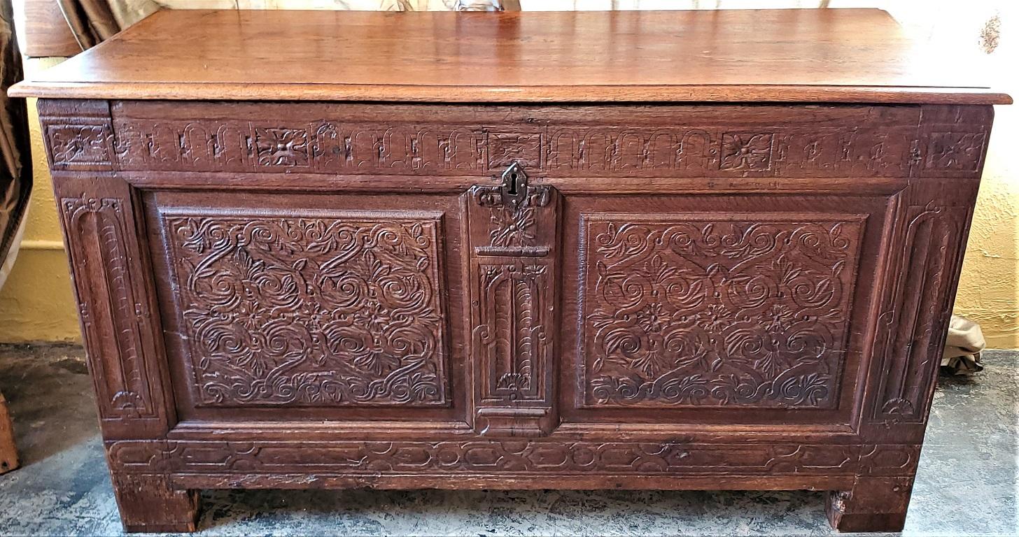 17th Century English Carved Oak Dowry Chest For Sale 13