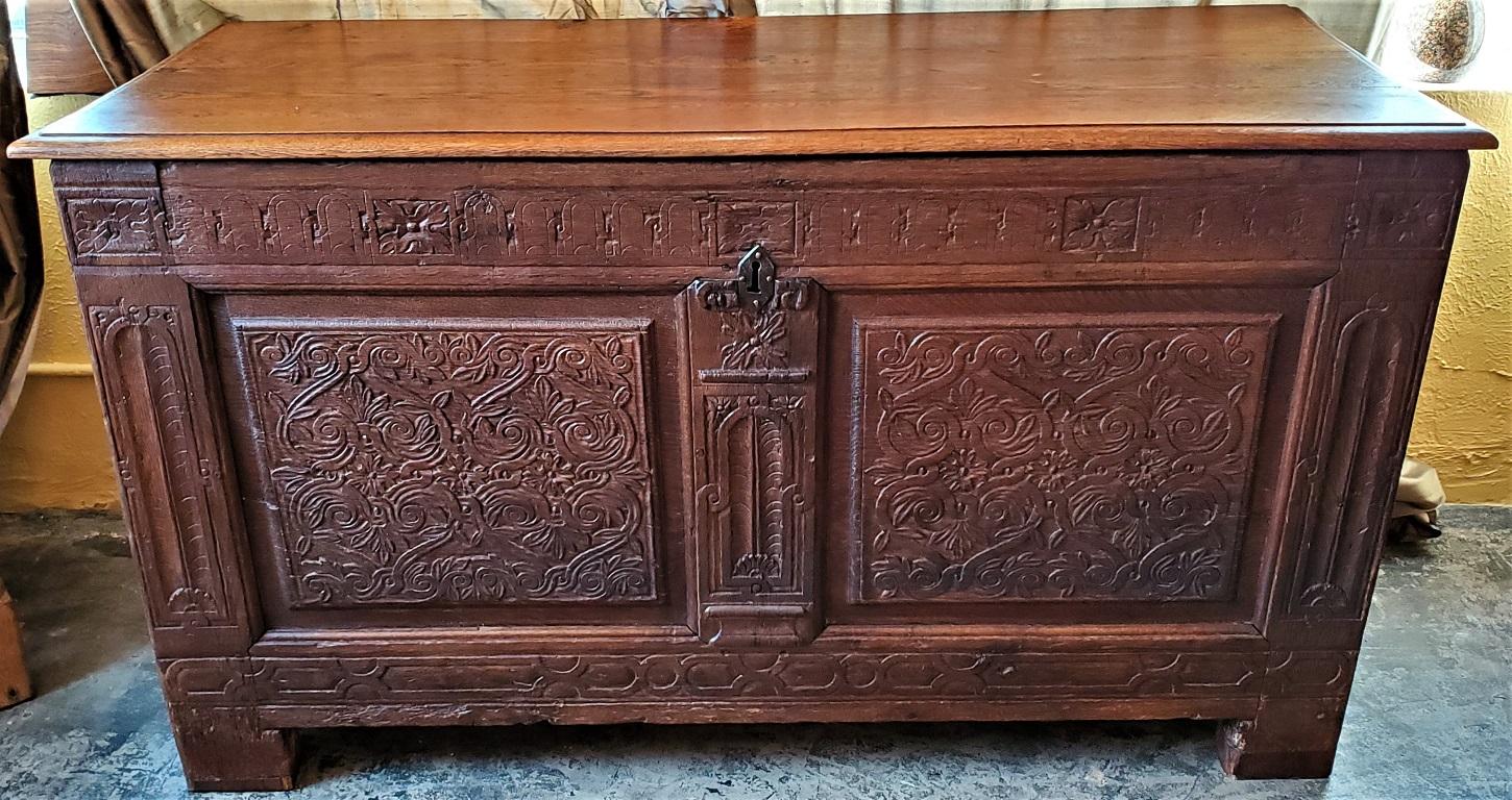 17th Century English Carved Oak Dowry Chest For Sale 14