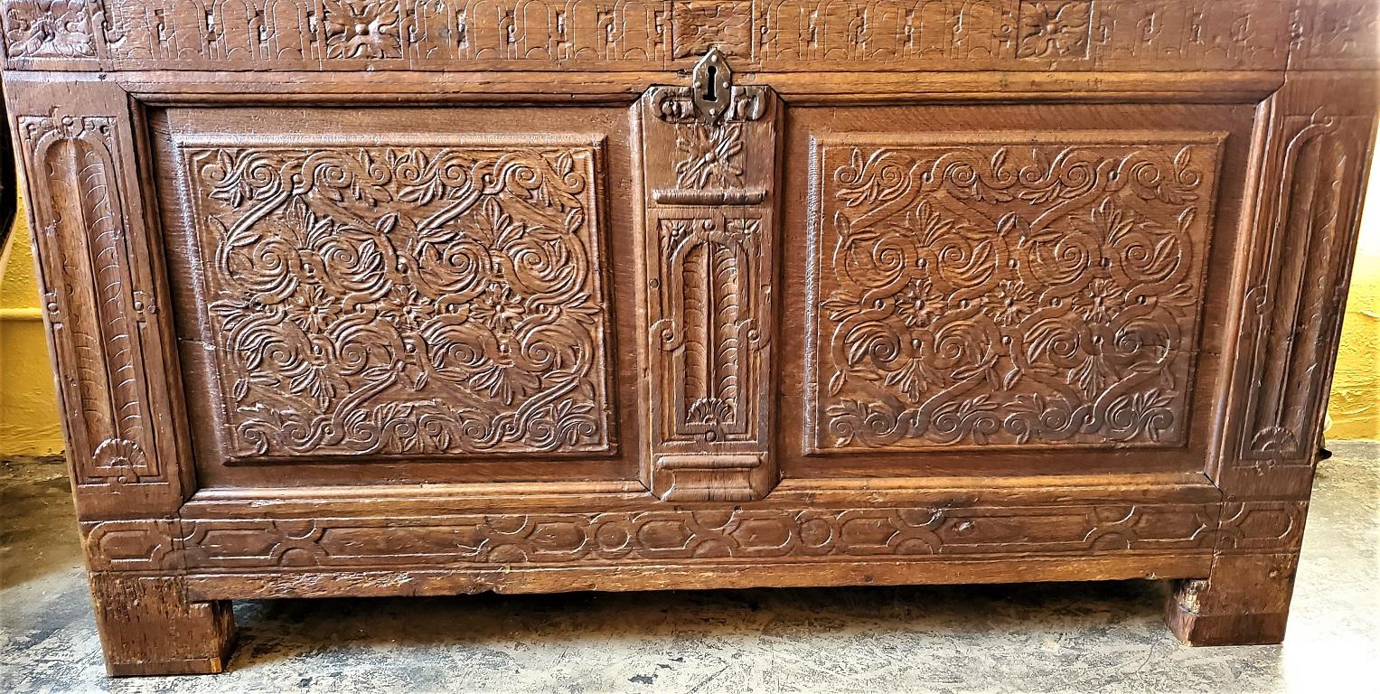 17th Century English Carved Oak Dowry Chest For Sale 15