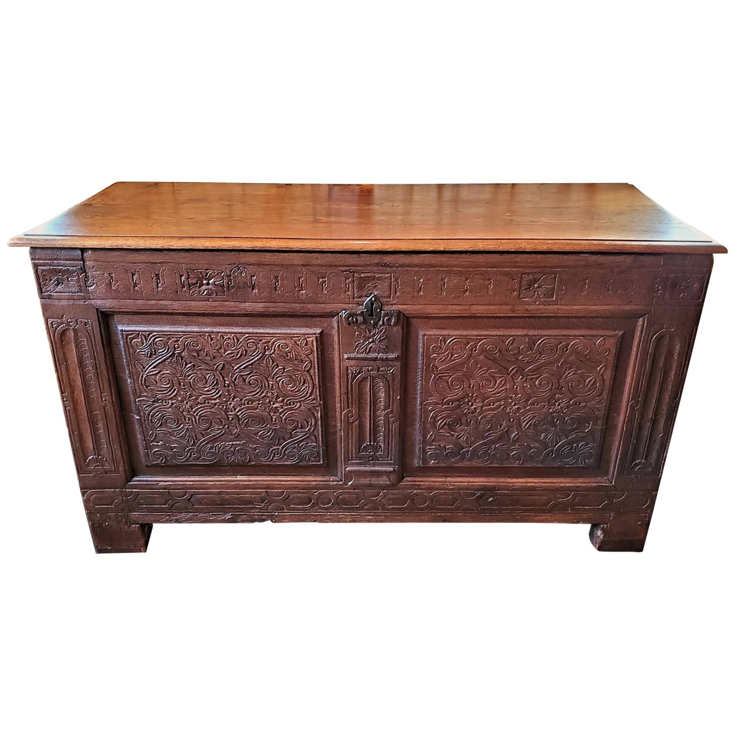 17th Century English Carved Oak Dowry Chest