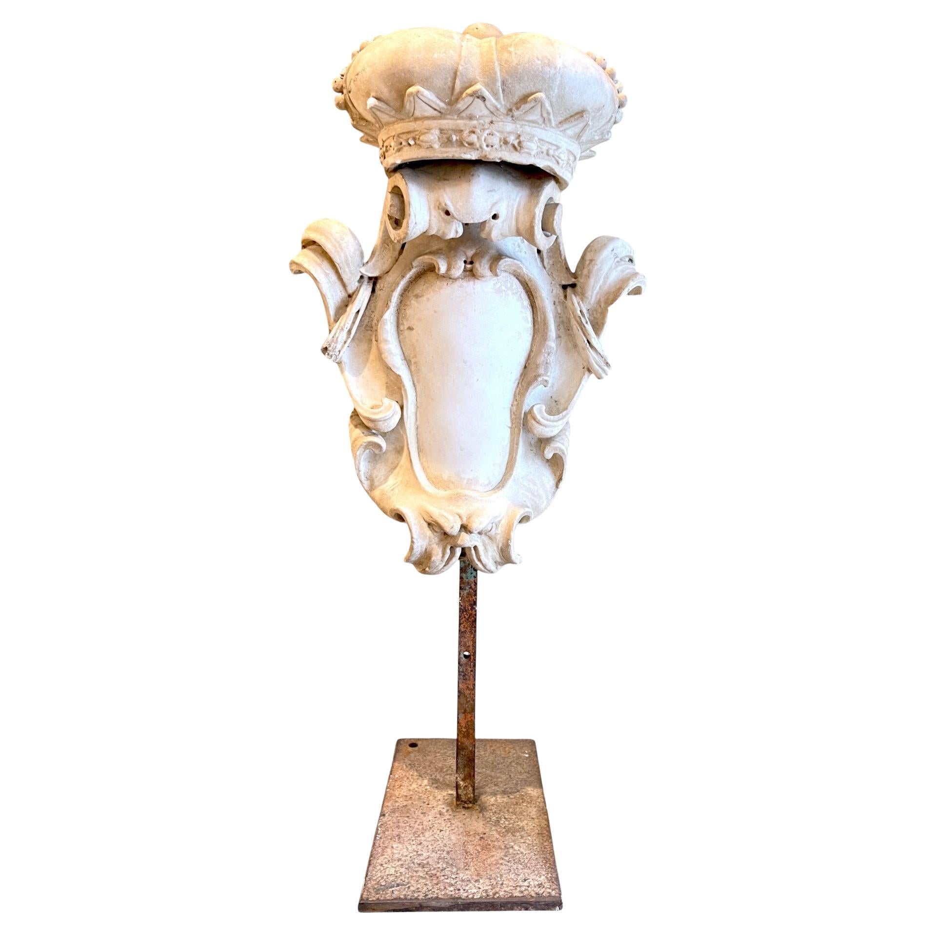 17c Italian Antique Marble Crown on Iron Stand For Sale