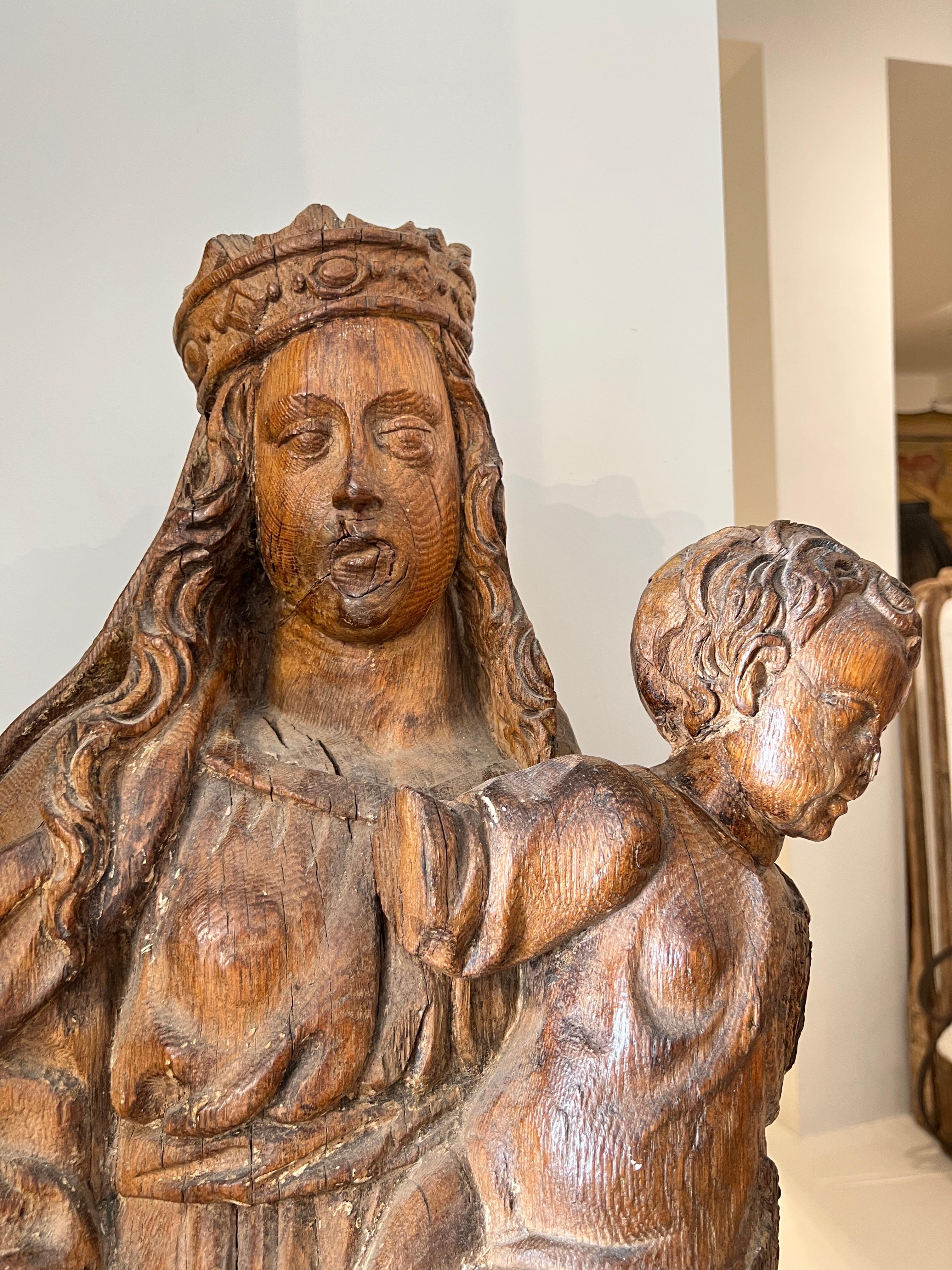 17th Century Madonna & Child Statue In Fair Condition In New Orleans, LA