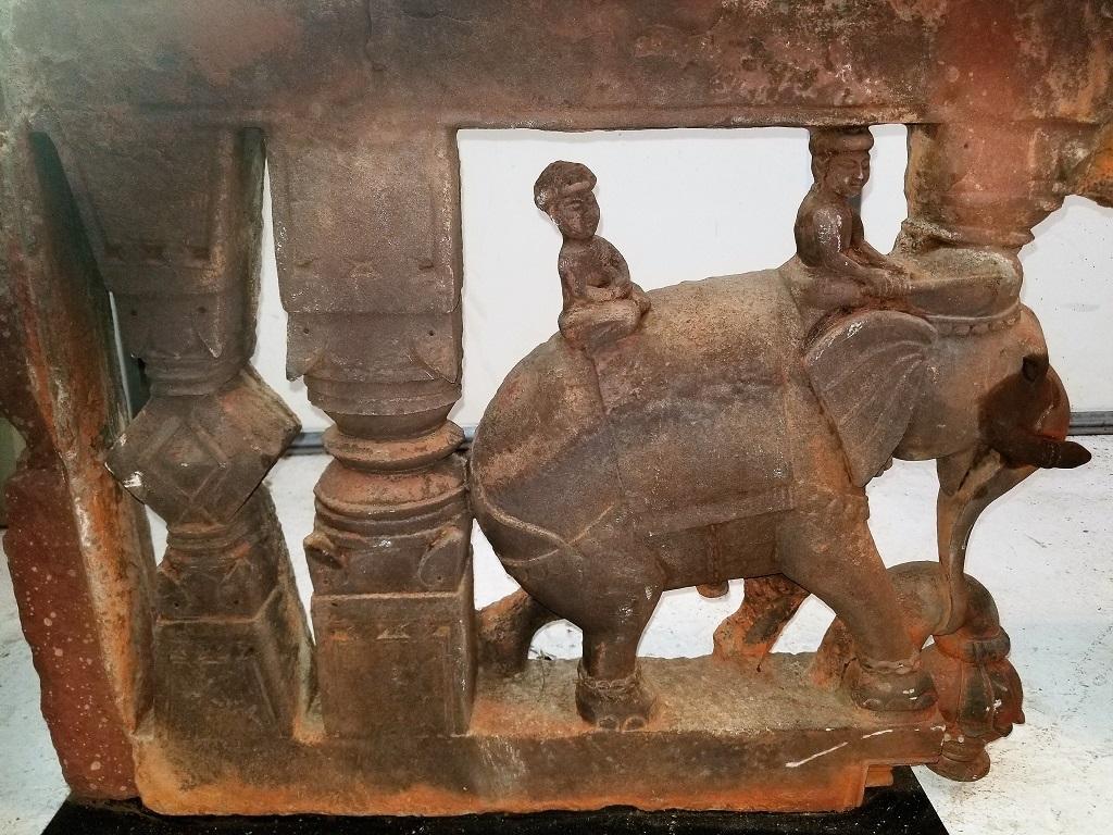 Archaistic 17C SE Asian Indian Pair of Brackets with Elephants and Mahuts For Sale