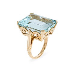 17ct Aquamarine Ring Icy Blue Vintage Mid Century 14k Gold Sz 5 Emerald Cut